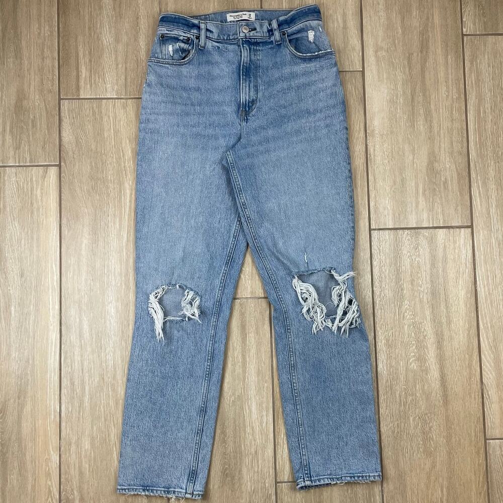 Abercrombie 90s Straight Jeans Womens 29 Blue Ultra High Rise Distressed Denim